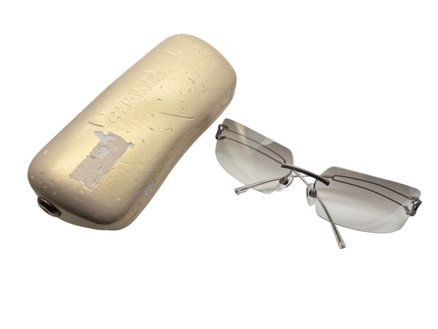 CHANEL シャネル リムレス サングラス 4051-B c.193 6 I サイズ74 12 120 ココマーク ラインストーン クリア シルバー 4 b 009482