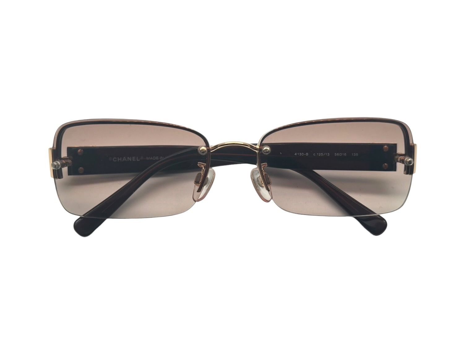 CHANEL シャネル ハーフリム 眼鏡 メガネ 度入り 4130 B c 125 13 サイズ56◻︎16 135 ココマーク ラインストーン ブラウン 4 009607