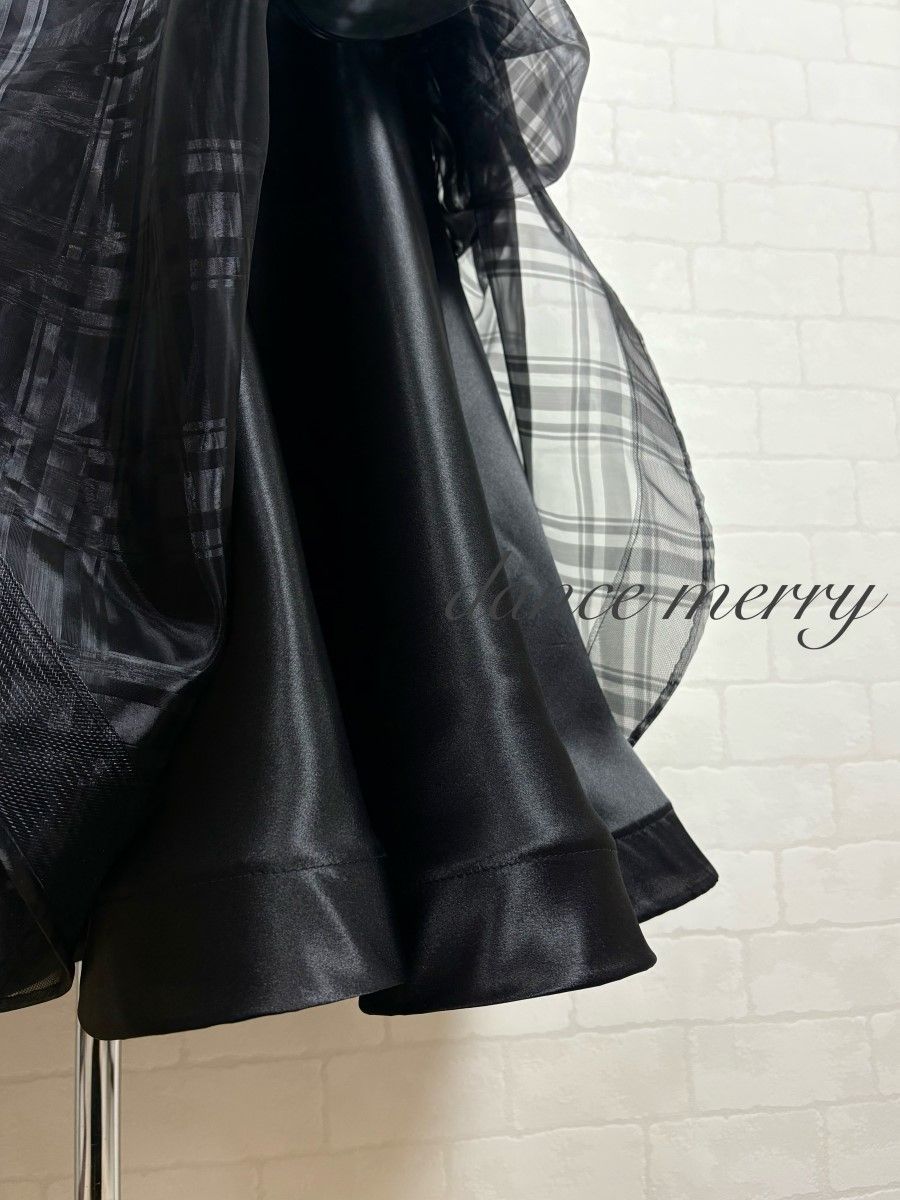 新品　社交ダンス　ツーピース　ワルツ　黒　セットアップ　パーティ　2839 新品 社交ダンス ツーピース セットアップ 黒 チェック パーティ 2046