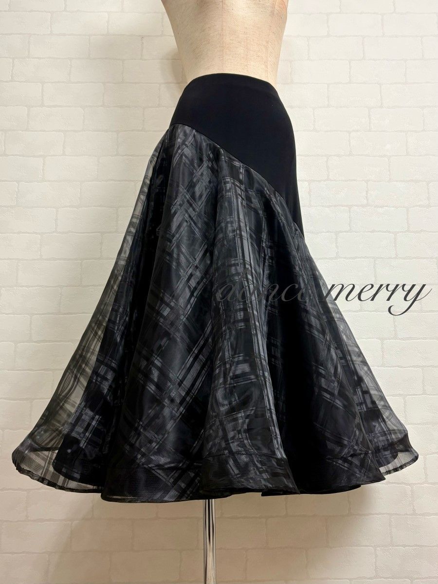 新品 社交ダンス ツーピース セットアップ 黒 チェック パーティ 2046
