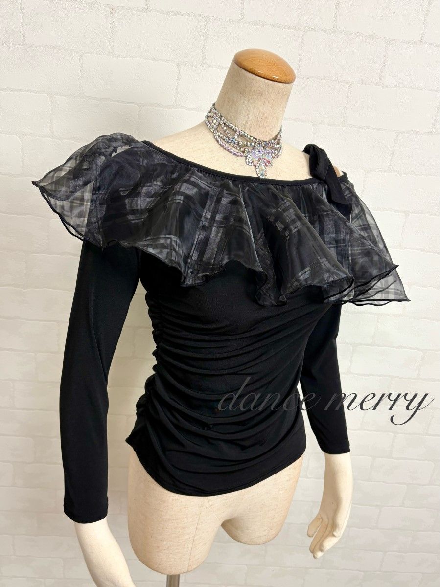 新品 社交ダンス ツーピース セットアップ 黒 チェック パーティ 2046