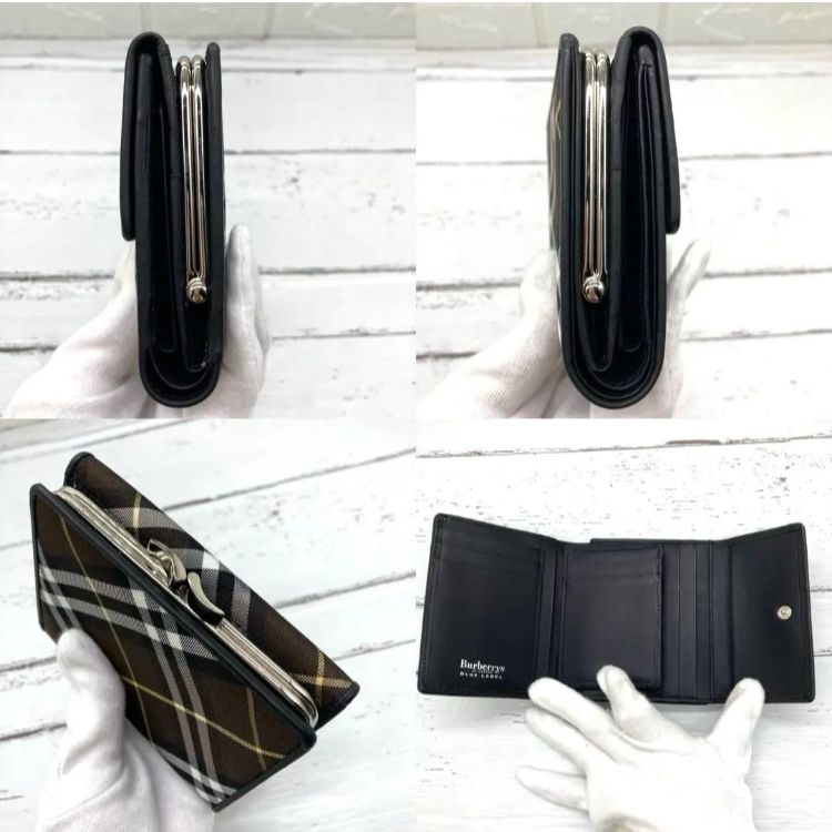 美品 Burberry バーバリーブルーレーベル がま口財布　三つ折り財布 美品❣️ BURBERRY バーバリーブルレーベル がま口三つ折り財布