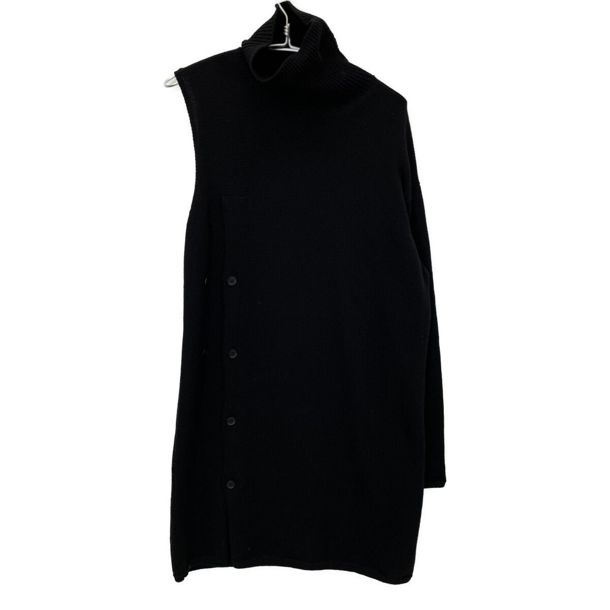 Yohji Yamamoto POUR HOMME ヨウジヤマモトプールオム HN-K 48-199 ﾌﾞﾗｯｸ ｱｼﾝﾒﾄﾘｰ ﾎﾞﾀﾝﾃﾞｻﾞｲﾝ ﾊｲﾈｯｸﾆｯﾄ 3