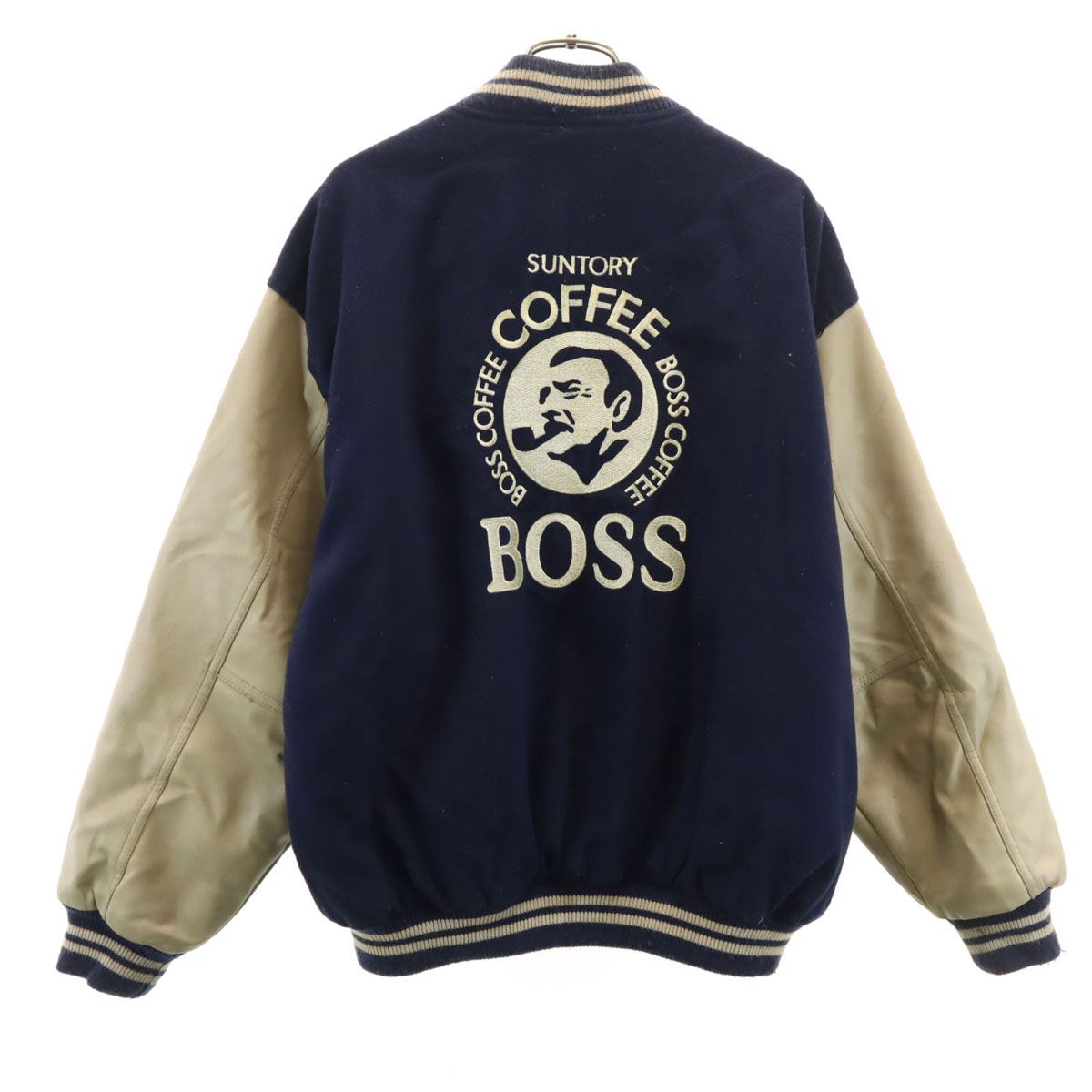 SUNTORY ORIGINAL DESIGN サントリーボス レザー切替 スタジャン ネイビー系 メンズ SUNTORY ORIGINAL DESIGN サントリーボス レザー切替 スタジャン