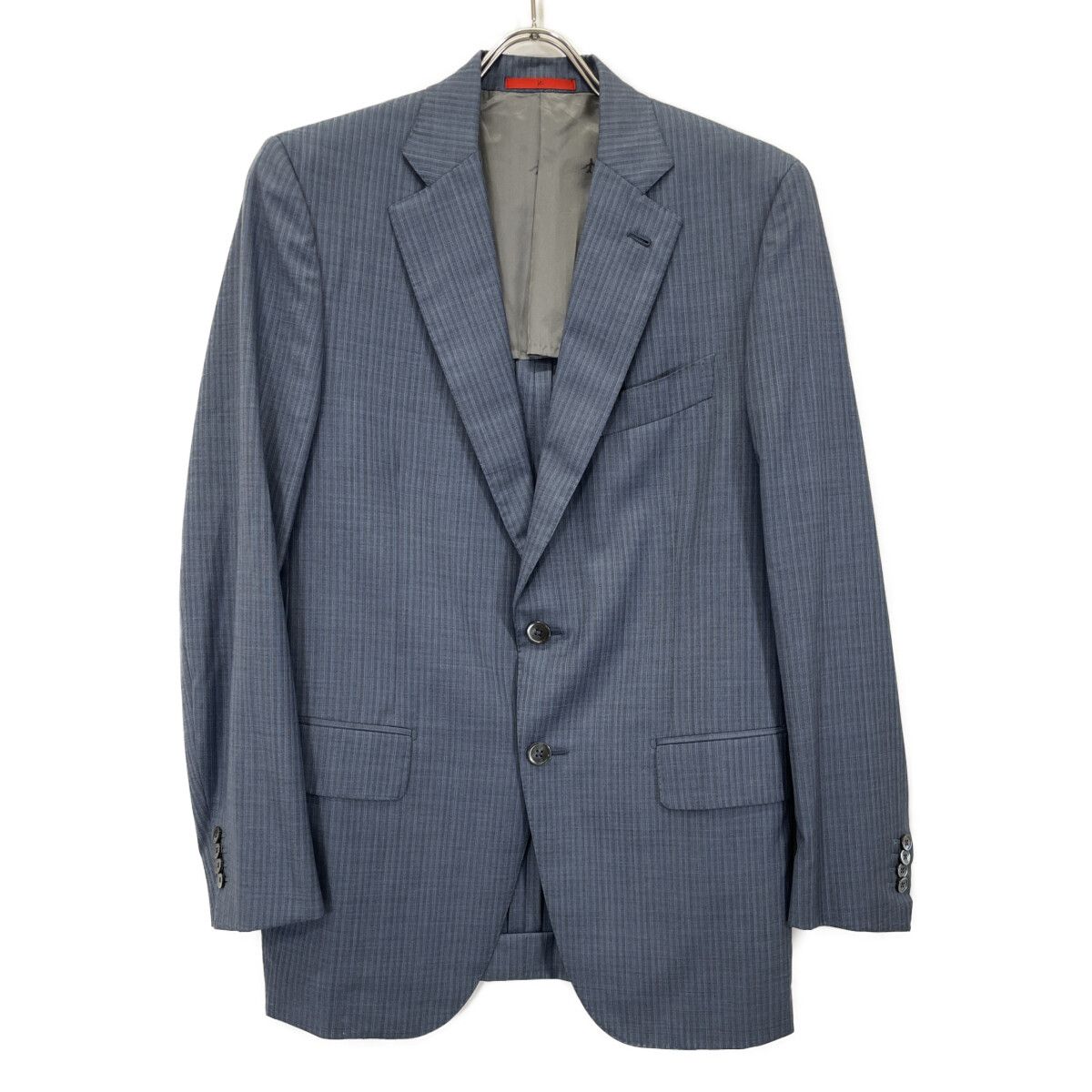 ISAIA イザイア ﾌﾞﾙｰ×ｸﾞﾚｰ GREGORIO ｼﾙｸ混 ｽﾄﾗｲﾌﾟ ｽｰﾂ 48 - メルカリ