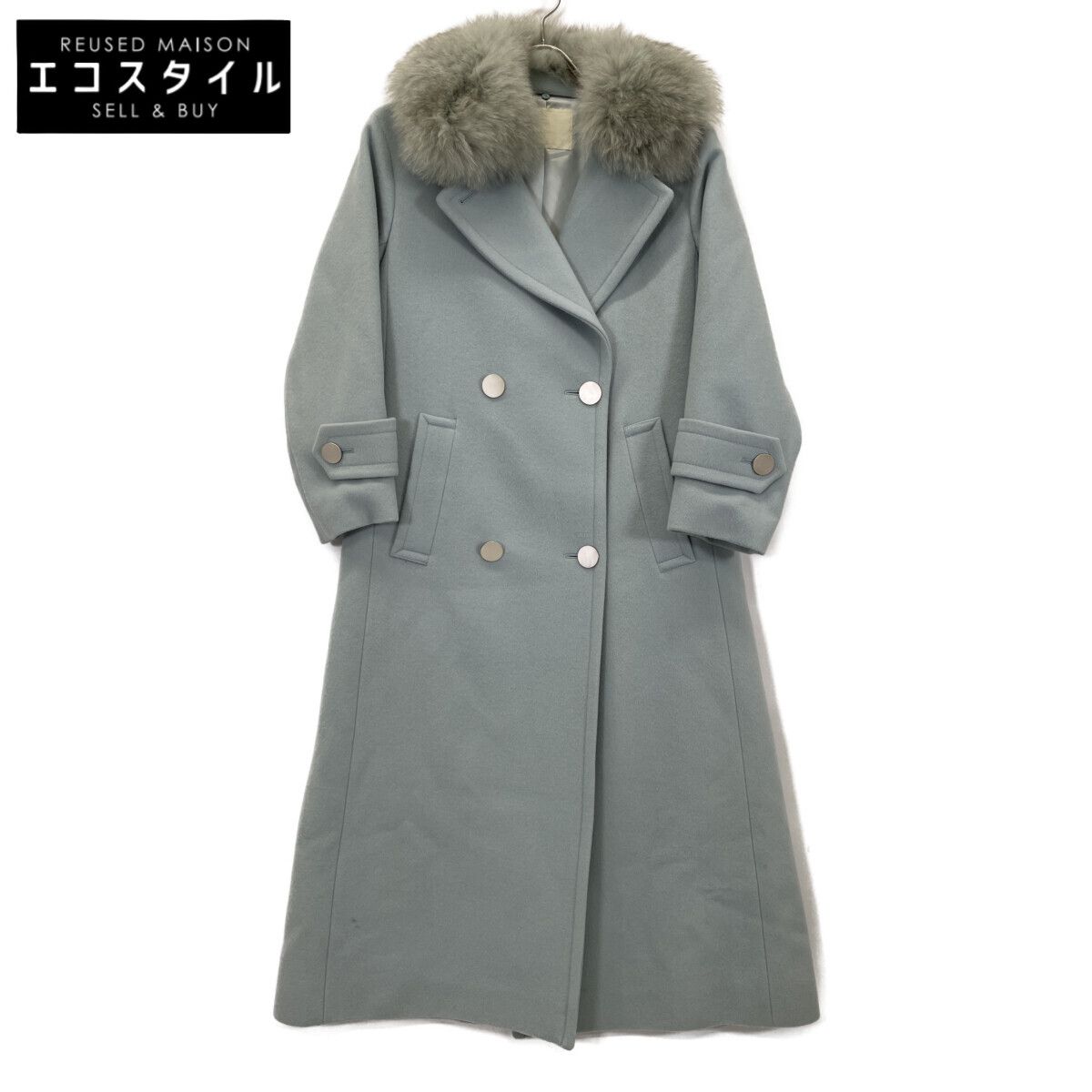 GRACE グレースコンチネンタル ﾗｲﾄﾌﾞﾙｰ ｳｰﾙ ﾌｫｯｸｽﾌｧｰ ﾀﾞﾌﾞﾙﾐﾘﾀﾘｰｺｰﾄ 36