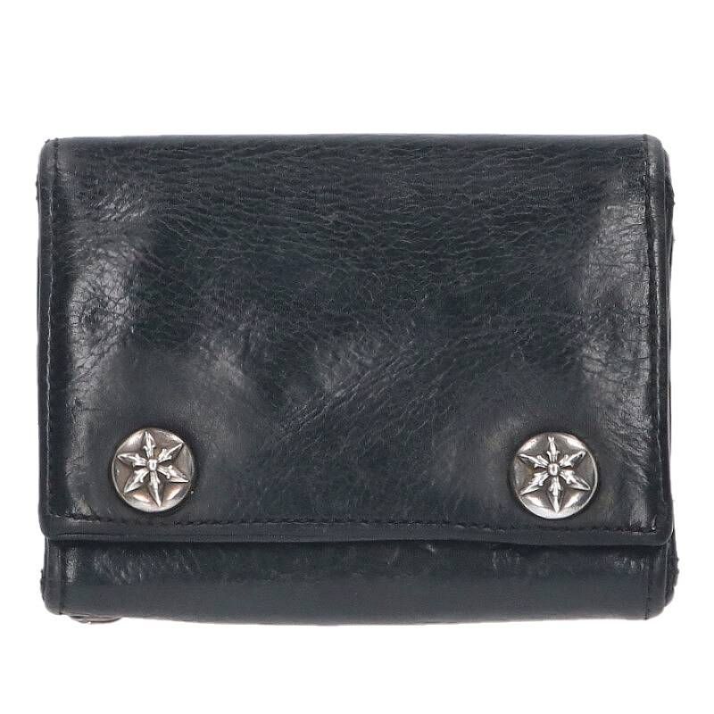 クロムハーツ 3FOLD/3フォールド スターボタンレザーウォレット財布