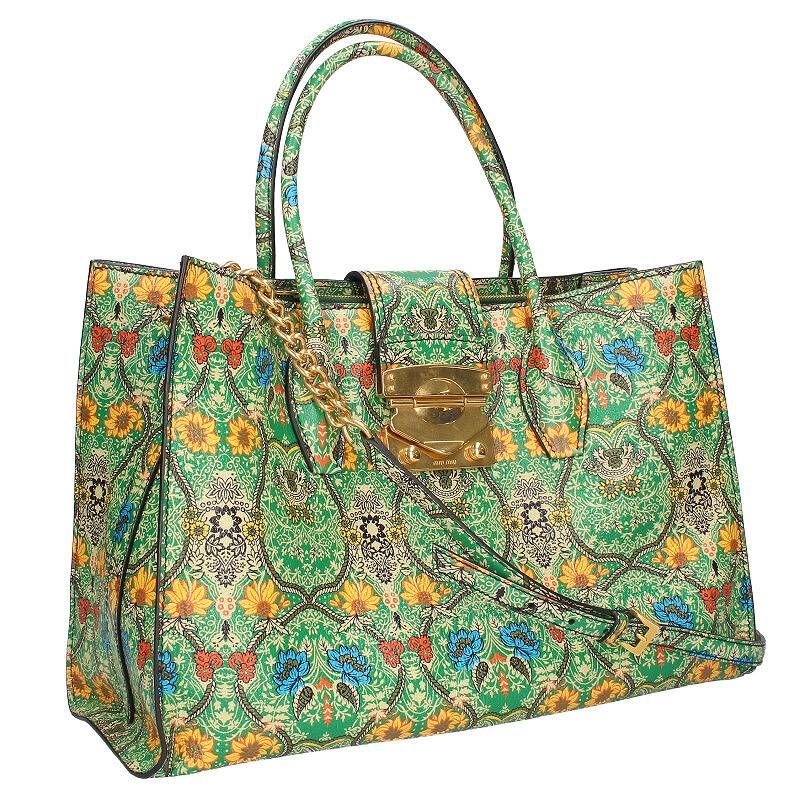 ミュウミュウ 5BA041 フラワー総柄チェーンショルダー2WAYハンドバッグ