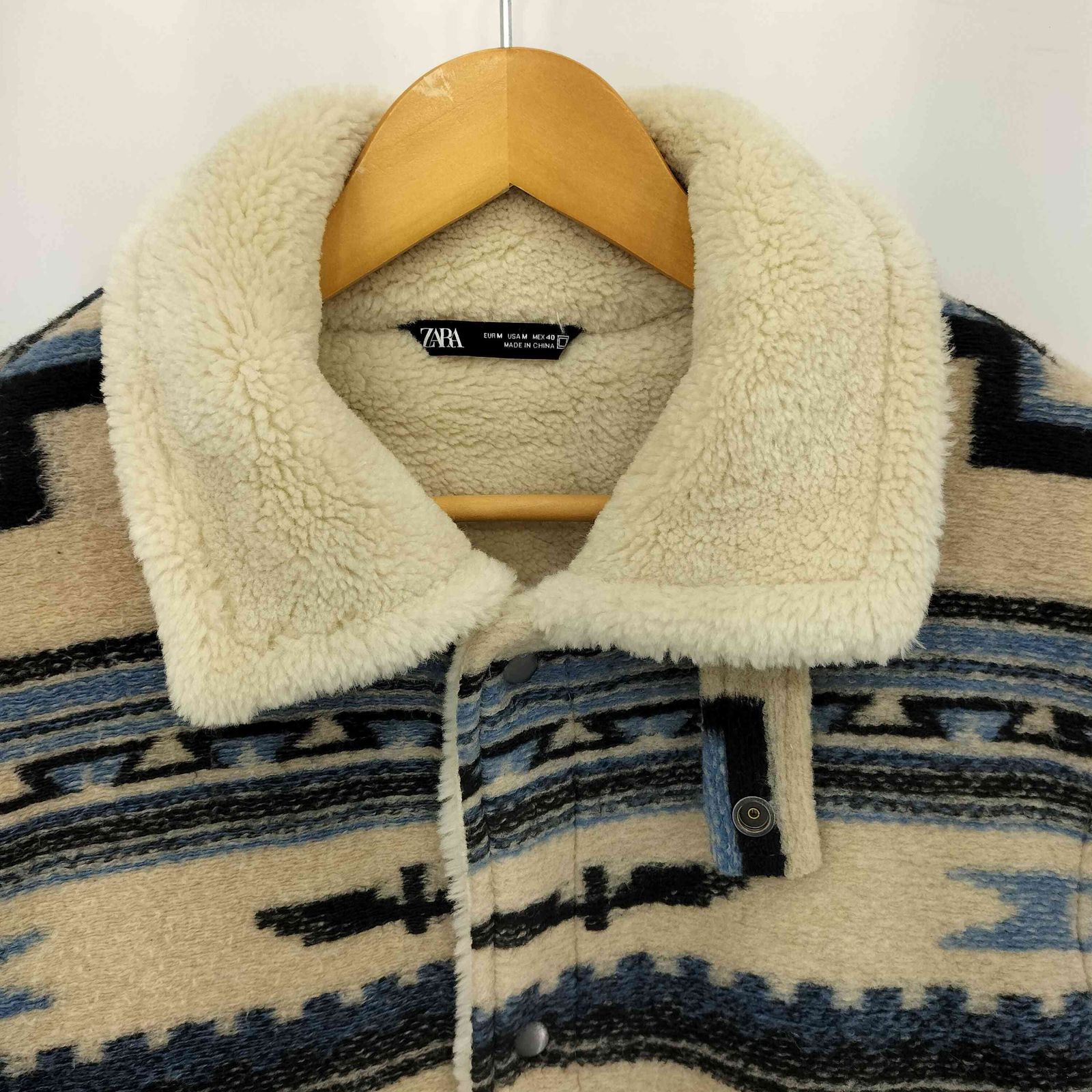 ザラ ZARA ネイティブ柄 フリース ボア ジャケット メンズ M ZARA