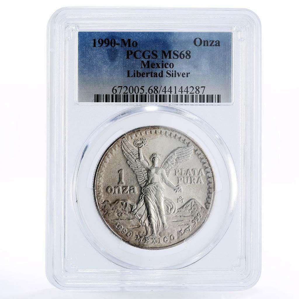 メキシコ 1 オンザ リベルタッド 独立の天使 MS68 PCGS 銀貨 1990年