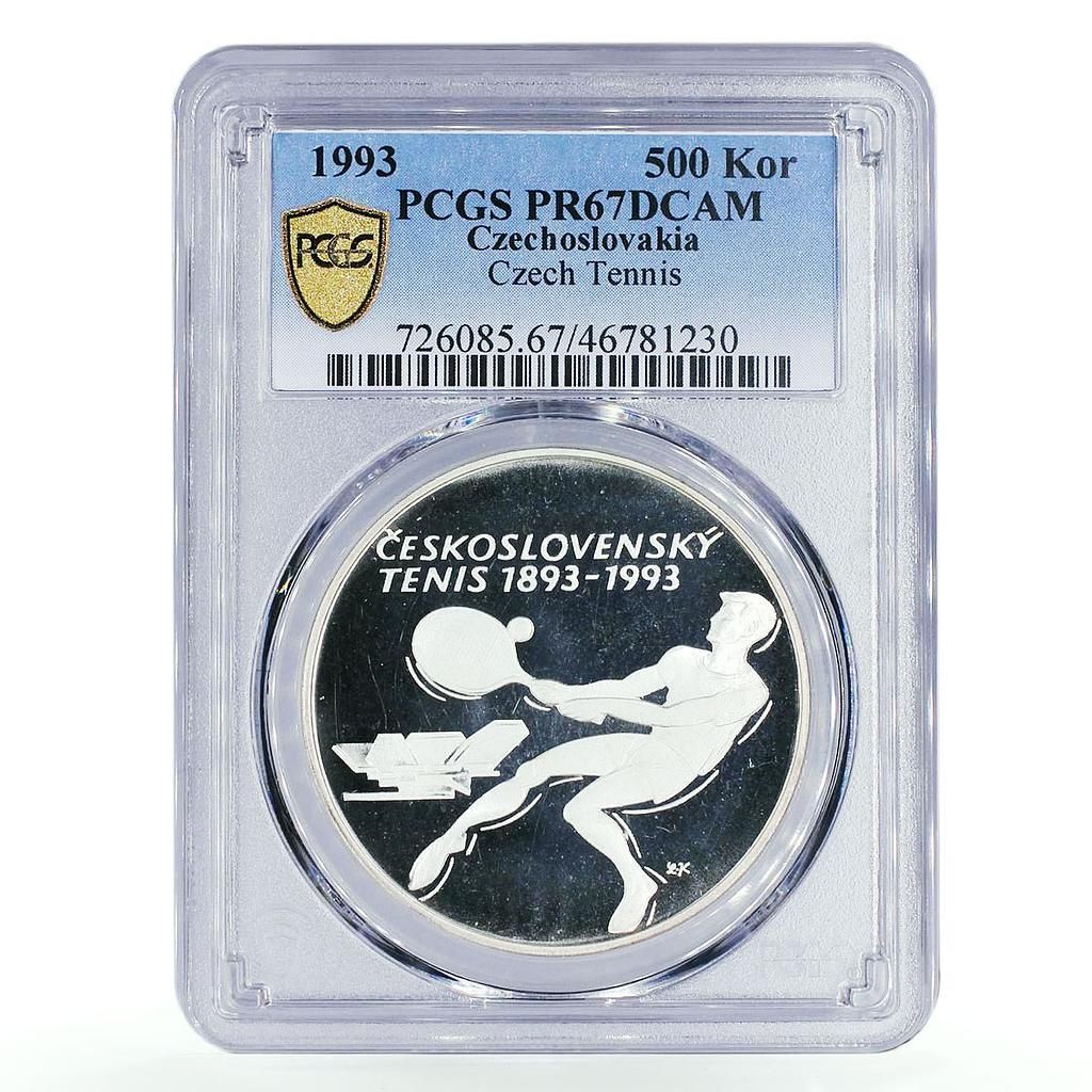 チェコスロバキア 500コルナ チェコテニス100周年記念 PR67 PCGS 銀貨 1993年