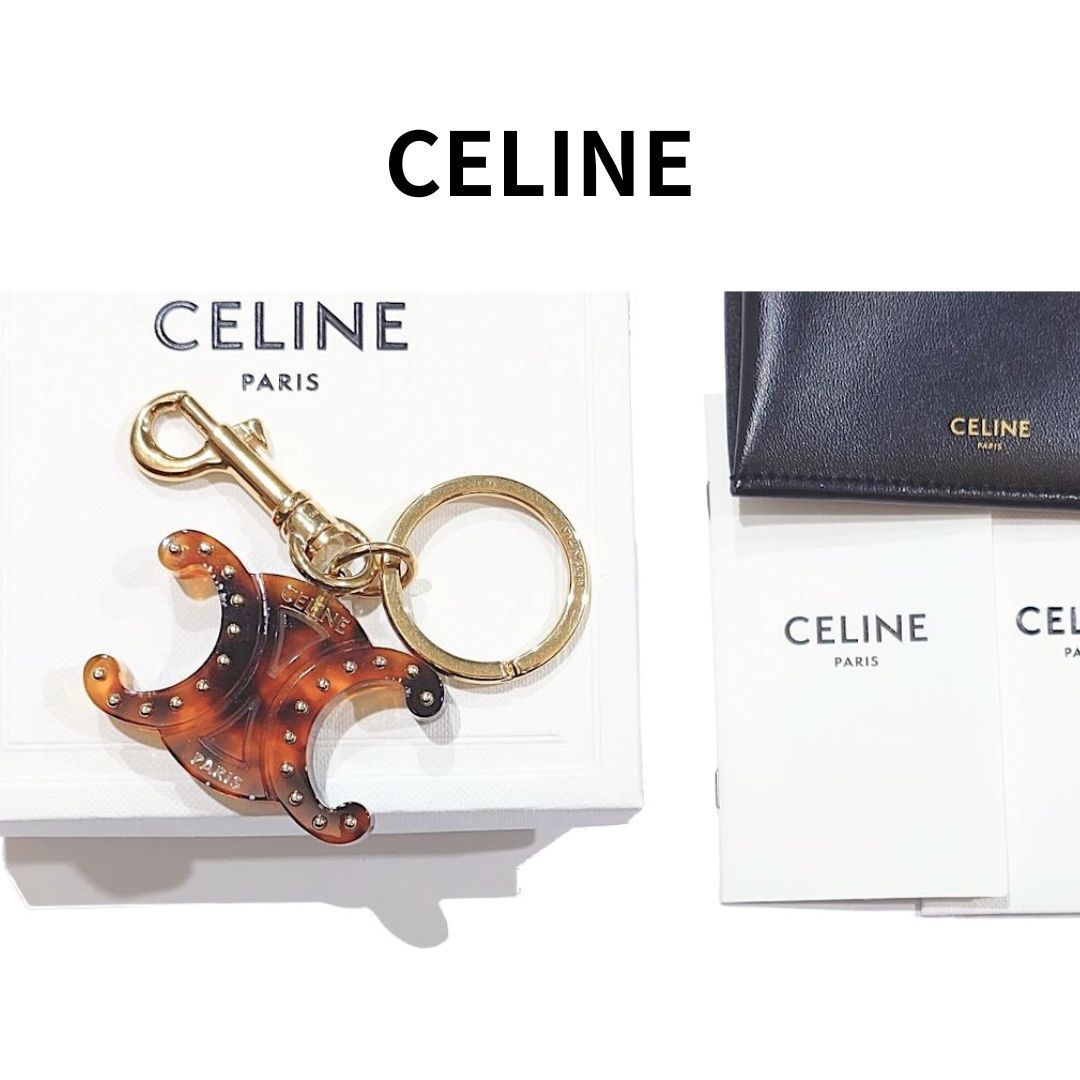 CELINE セリーヌ トリオンフ キーリング チャーム キーホルダー ブラウン べっ甲調