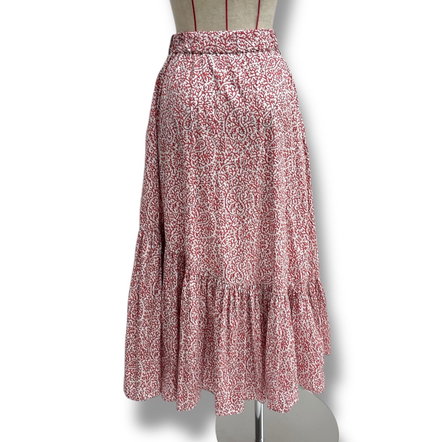 DOUBLE ダブル クロージング RATTI made in ITALY ロングスカート 総柄 レッド ホワイト 赤 白 サイズ36 レディース ゴーゴー古着 22 No.1355