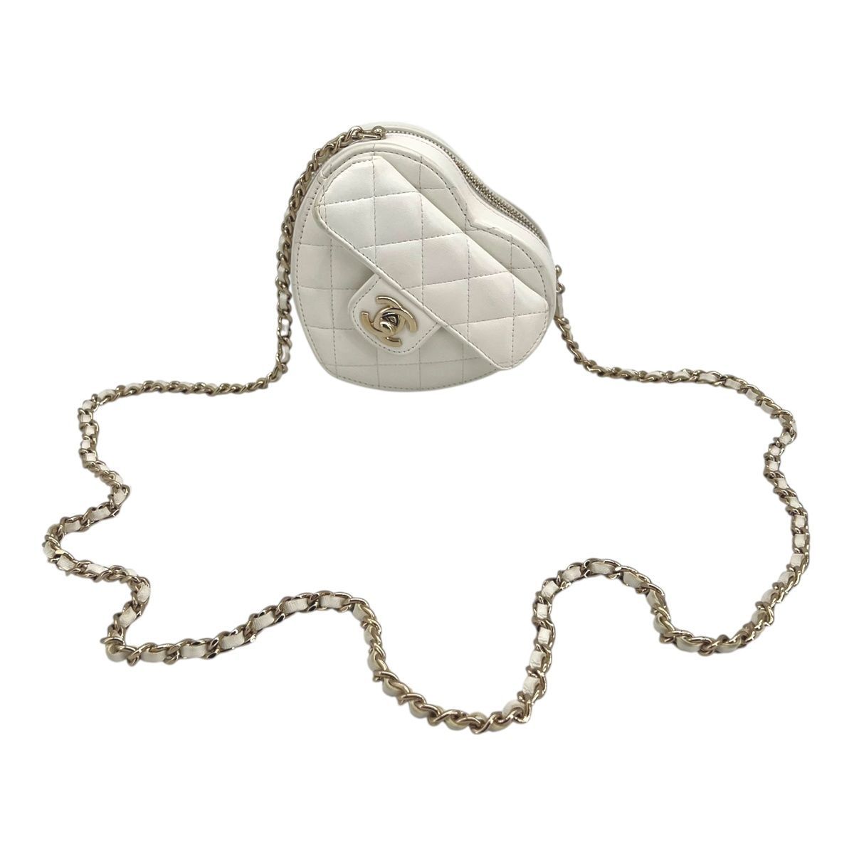 CHANEL シャネル 31番台 マトラッセ ココマーク ハート チェーンショルダーバッグ クラッチ バッグ ラムスキン レディース 白 SA