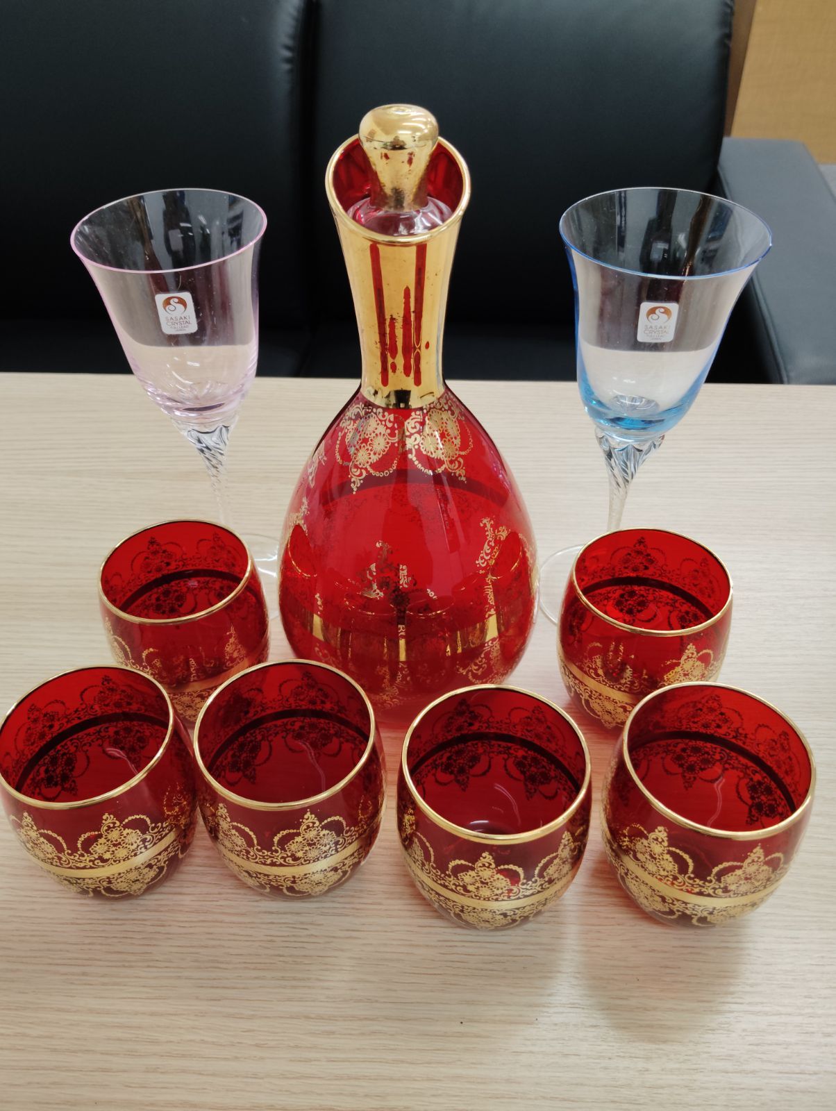 セット販売】ヴェネチアン・ワイングラス6脚、デキャンタ、ササキ