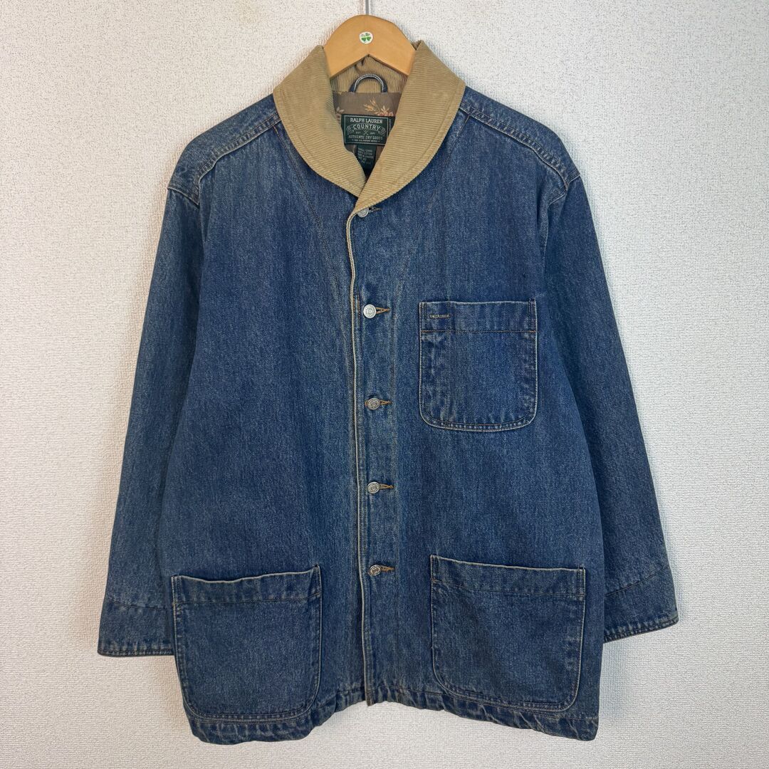 90 s RALPH LAUREN COUNTRY ラルフローレンカントリー 花柄 カバーオール ジャケット デニム 襟コーデュロイ Mサイズ メンズ 古着 アメカジ ワーク系
