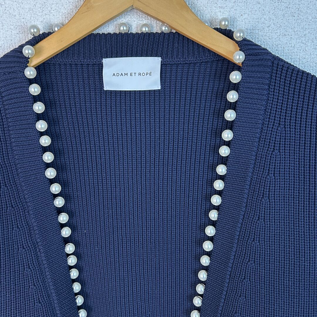 ADAM ET ROPE アダムエロペ ニット カーディガン パール 無地 ネイビー