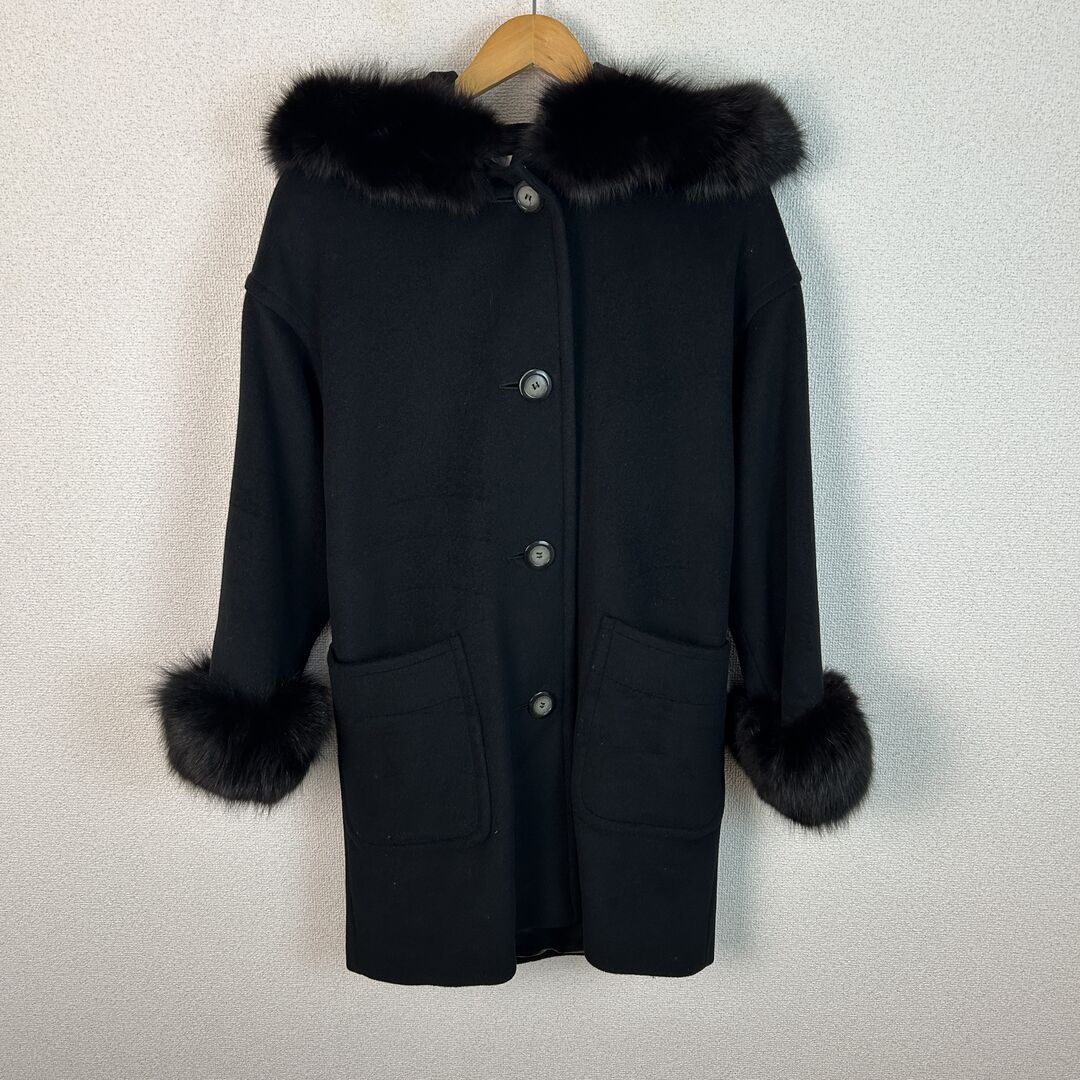 FEMINELLA フェミネラ ウールコート カシミヤ アンゴラ 無地 ブラック レディース 古着 アメカジ クラシック