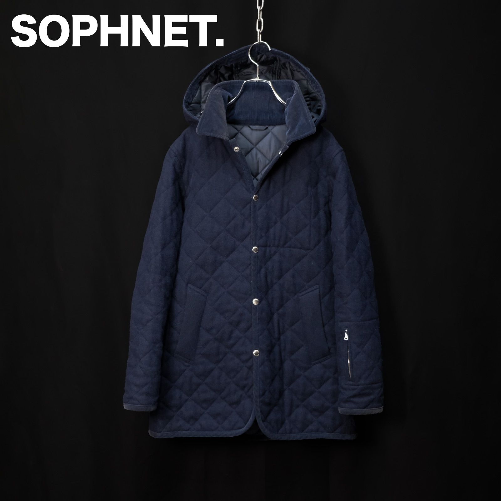 SOPHNET アンゴラ混 ウールキルティングジャケット 2 way フード付き シンサレート中綿 ソフネット ソフ ハーフコート
