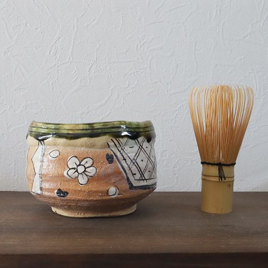 抹茶碗 織部 絵付け B 加藤淳 美濃焼 直径11×高さ8.5 cm