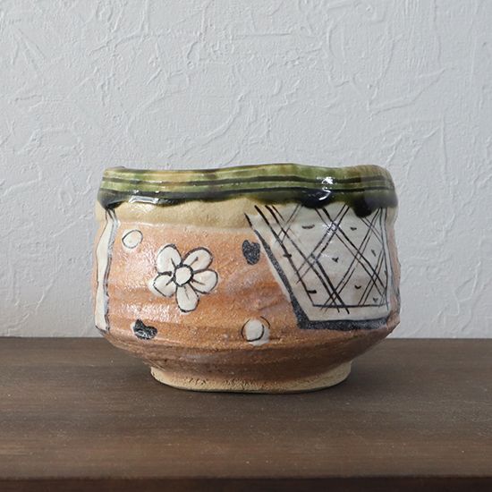 抹茶碗 織部 絵付け B 加藤淳 美濃焼 直径11 高さ8 5 cm