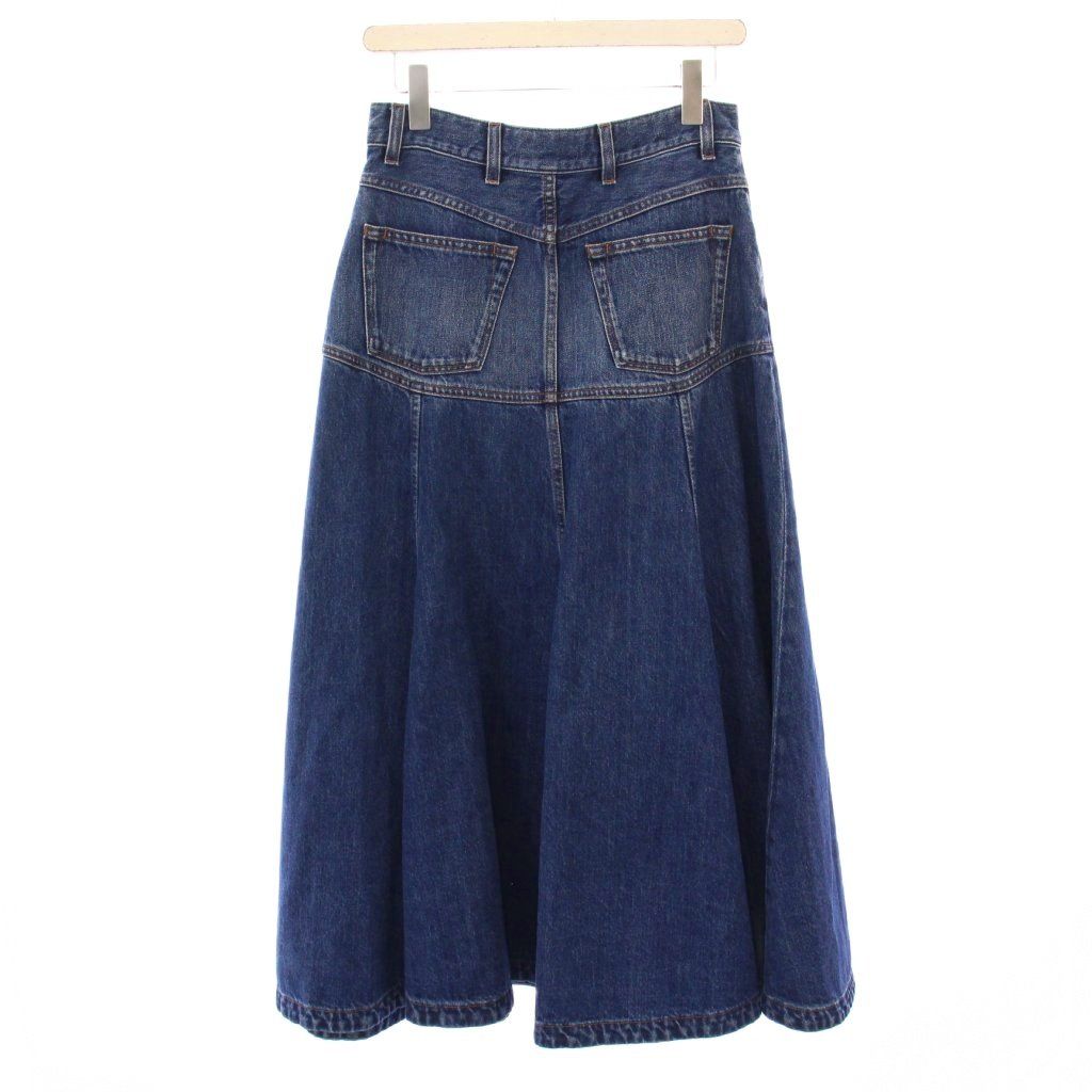 クロエ　ロングデニムスカート　フレア　前ボタン　ポケット　ステッチ　コットン クロエ CHLOE フレアスカート デニム マキシ ロング ジップフライ ワン