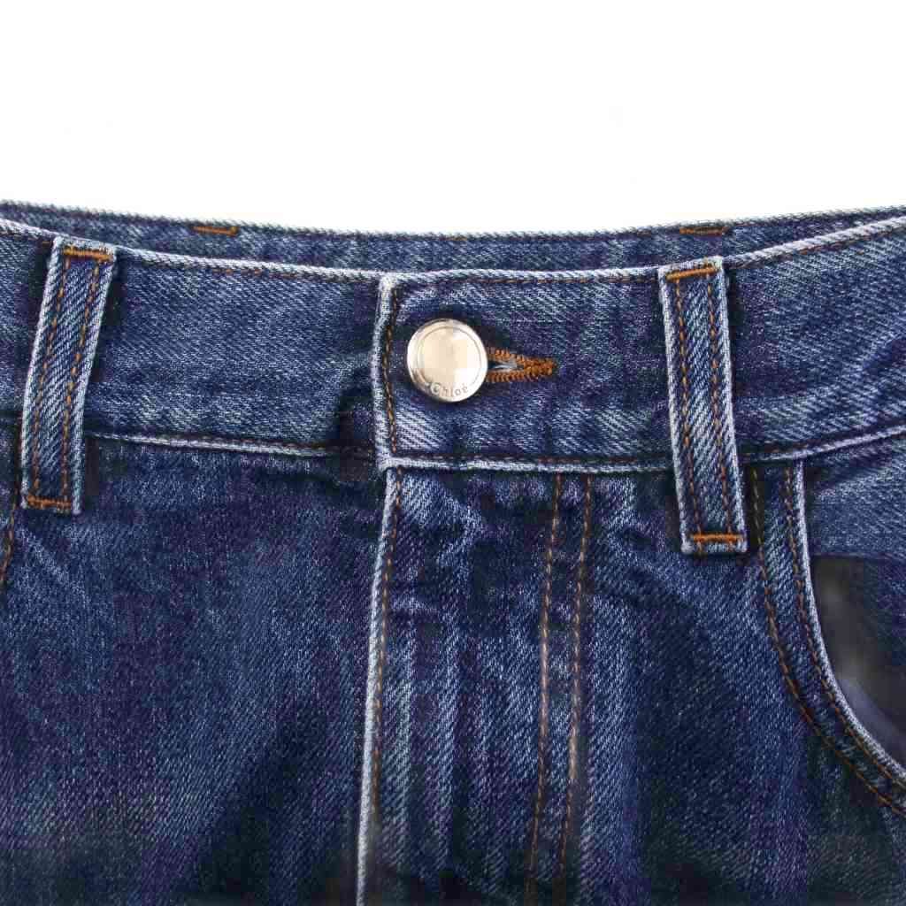 クロエ CHLOE フレアスカート デニム マキシ ロング ジップフライ ワン