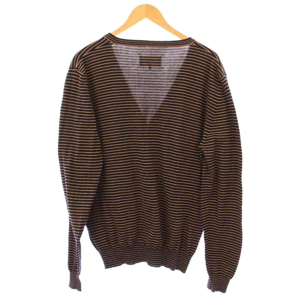 メゾンマルジェラ Maison Margiela ニットカーディガン 長袖 Vネック 薄手 ボーダー柄 バイ 1 紺 ネイビー 茶 ブラウン BB