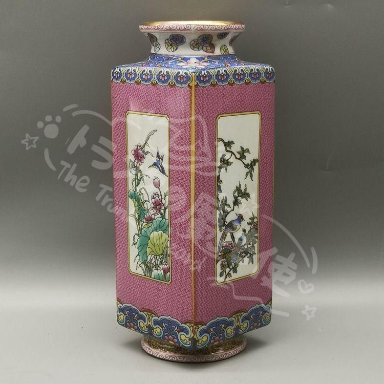 新年ギフト雍正粉彩花鳥天円地方花瓶 景徳鎮 陶磁器 装飾品 現代工芸品
