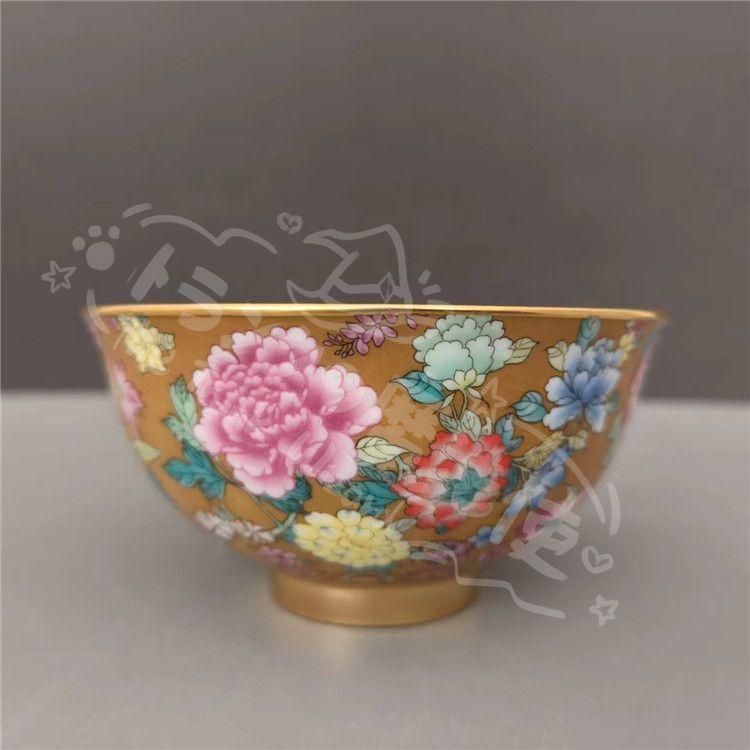 新年ギフト黄地万花琺瑯彩蒔絵碗 景徳鎮 陶磁器 装飾品 現代工芸品