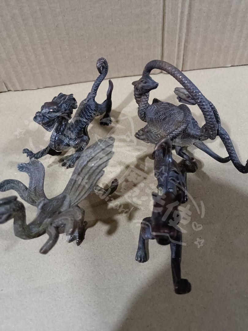 新年ギフト銅 細工 四大神獣 青龍白虎朱雀玄武 茶台 書架 彫刻 置物 開運風水