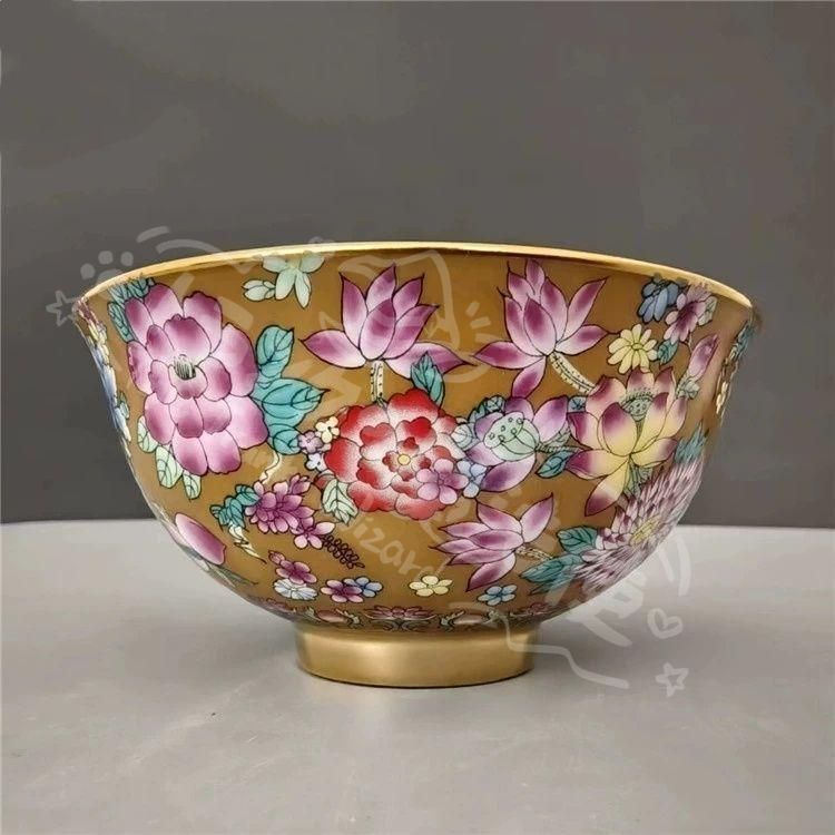 新年ギフト黄地万花琺瑯彩蒔絵碗 景徳鎮 陶磁器 装飾品 現代工芸品