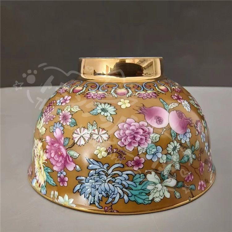 新年ギフト黄地万花琺瑯彩蒔絵碗 景徳鎮 陶磁器 装飾品 現代工芸品