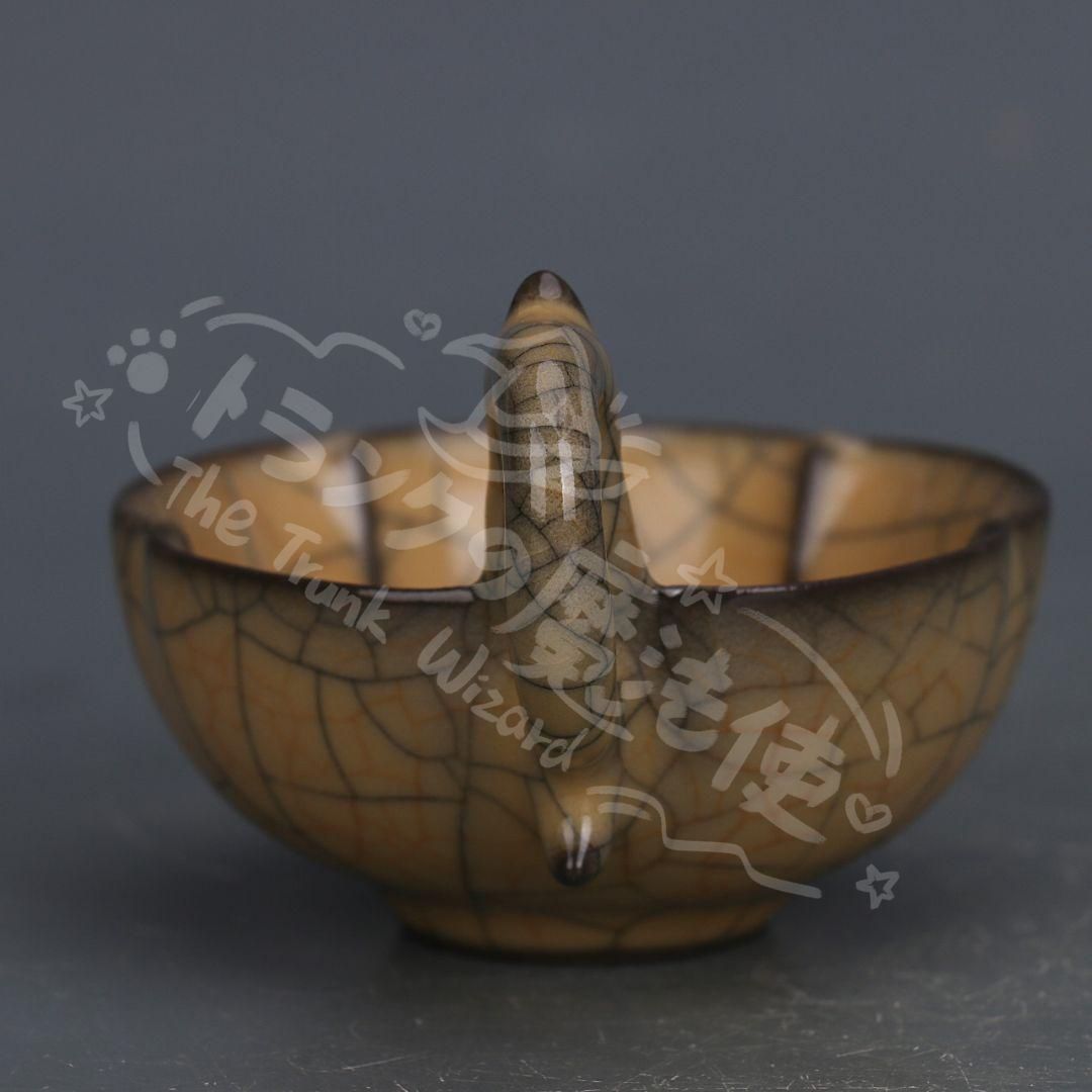 新年ギフト宋哥窯鉄胎黄釉金糸鉄線龍柄茶碗 景徳鎮 陶磁器 装飾品 現代