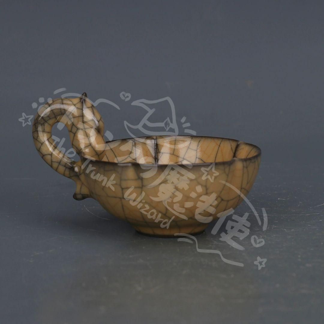 新年ギフト宋哥窯鉄胎黄釉金糸鉄線龍柄茶碗 景徳鎮 陶磁器 装飾品 現代