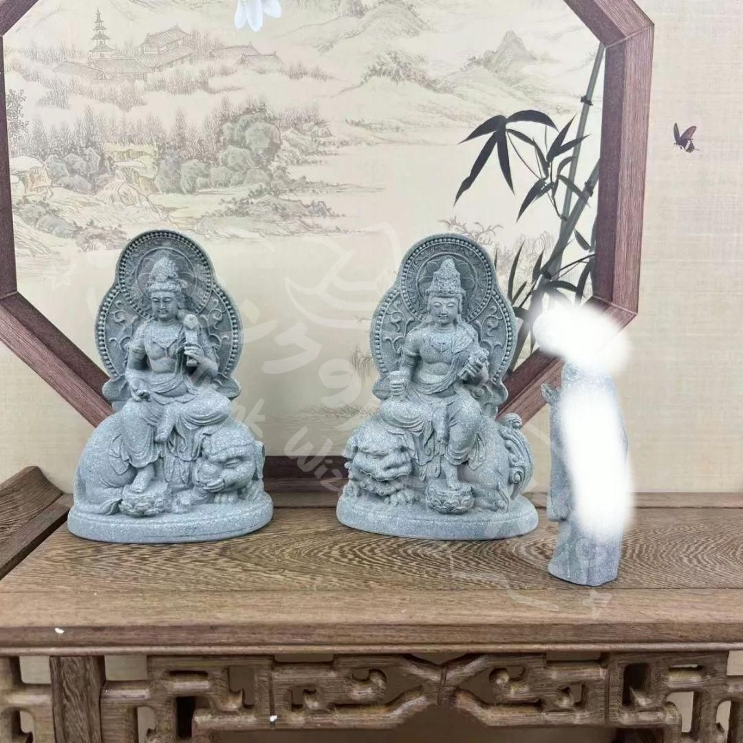 新年ギフト仏教美術 青砂石仏像 文殊普賢仏像 居宅供養 客間 阿弥陀仏 神像