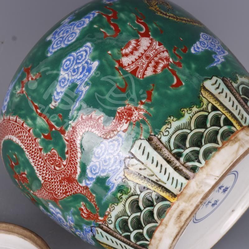 新年ギフト清雍正緑地粉彩龍鳳紋茶蓋缶 景徳鎮 陶磁器 装飾品 現代工芸