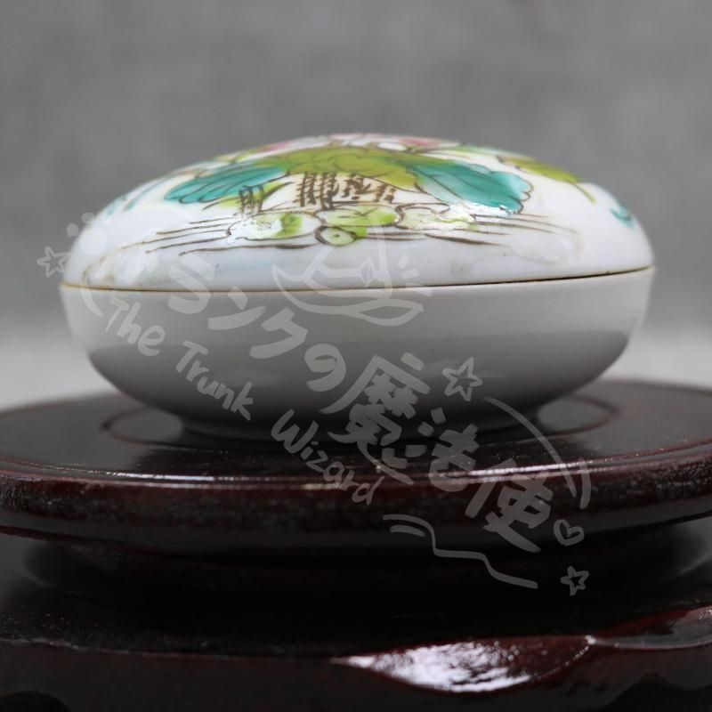 新年ギフト景徳鎮 磁器 手画蓮花印泥盒 文房四宝 書道具 文房具 現代