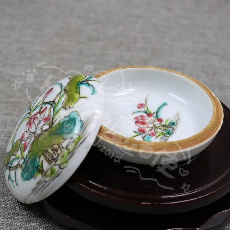 新年ギフト景徳鎮 磁器 手画蓮花印泥盒 文房四宝 書道具 文房具 現代