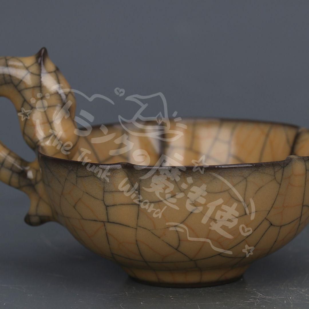 新年ギフト宋哥窯鉄胎黄釉金糸鉄線龍柄茶碗 景徳鎮 陶磁器 装飾品 現代