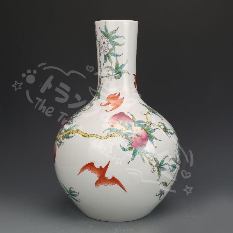 新年ギフト清乾隆粉彩福寿九桃天球瓶 景徳鎮 陶磁器 装飾品 現代工芸品