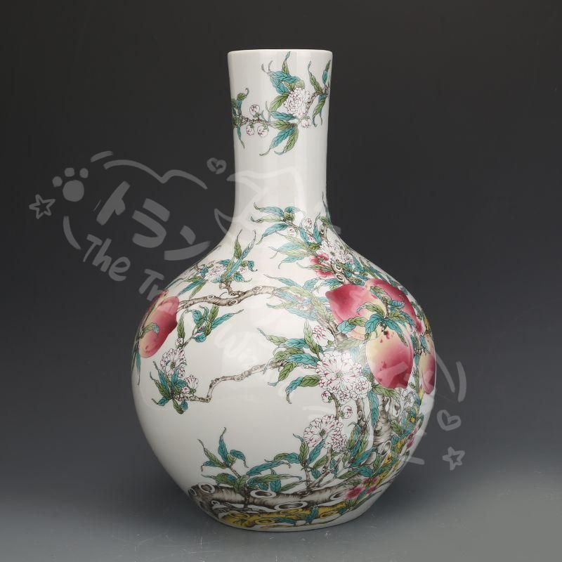 新年ギフト清乾隆粉彩福寿九桃天球瓶 景徳鎮 陶磁器 装飾品 現代工芸品