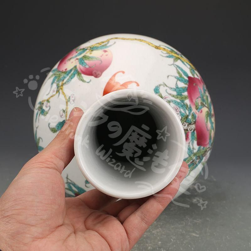 新年ギフト清乾隆粉彩福寿九桃天球瓶 景徳鎮 陶磁器 装飾品 現代工芸品