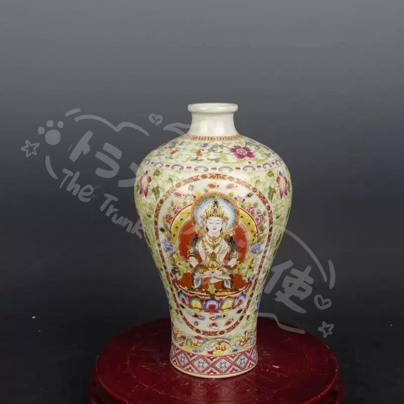 新年ギフト清康熙青釉粉彩タンカ紋梅瓶 景徳鎮 陶磁器 装飾品 現代工芸