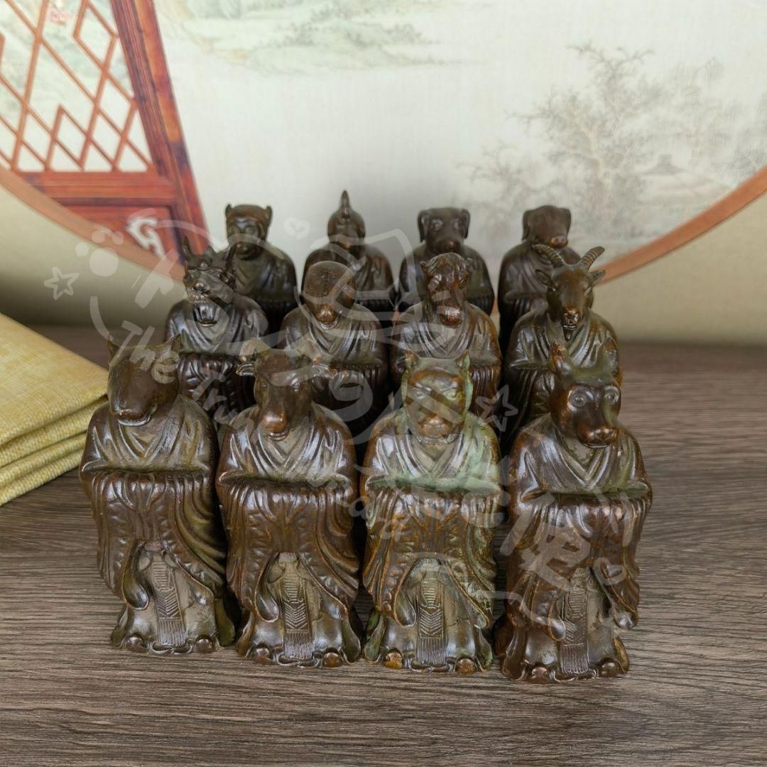 新年ギフト銅製 十二十二干支 茶台 玄関 博古架 装飾品 置物