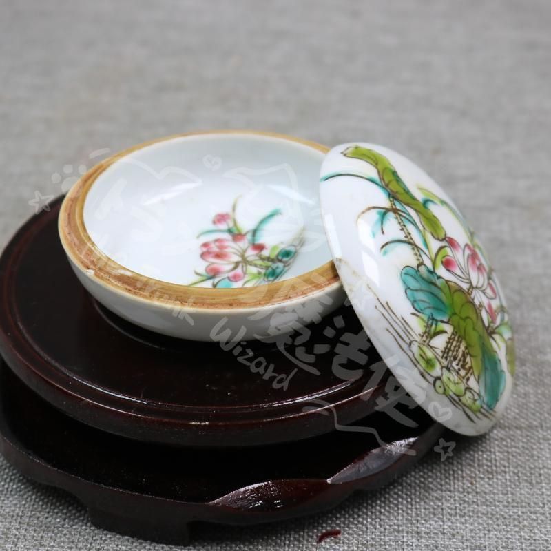 新年ギフト景徳鎮 磁器 手画蓮花印泥盒 文房四宝 書道具 文房具 現代