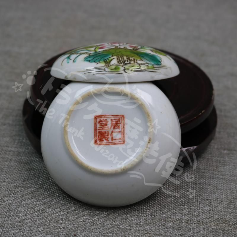 新年ギフト景徳鎮 磁器 手画蓮花印泥盒 文房四宝 書道具 文房具 現代