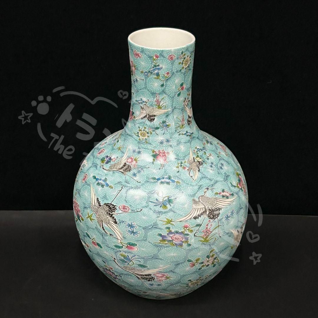 新年ギフト大清雍正夜光磁器百鶴舞う図天球瓶 収蔵品 美品 景徳鎮 現代