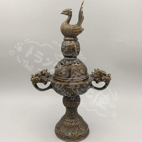新年ギフト銅器 高脚双龍飛鳳薫香炉 客間茶室書斎華貴 大方得体薫香炉 装飾品 置物