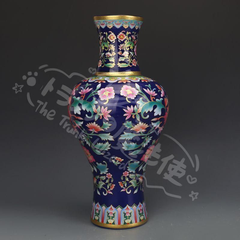 新年ギフト大清乾隆藍地琺瑯彩纏枝紋花瓶 景徳鎮 陶磁器 装飾品 現代